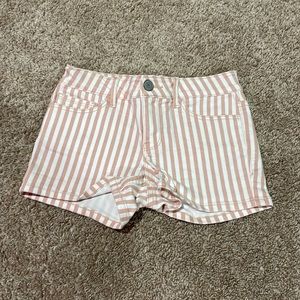 pink and white stripe jean shorts